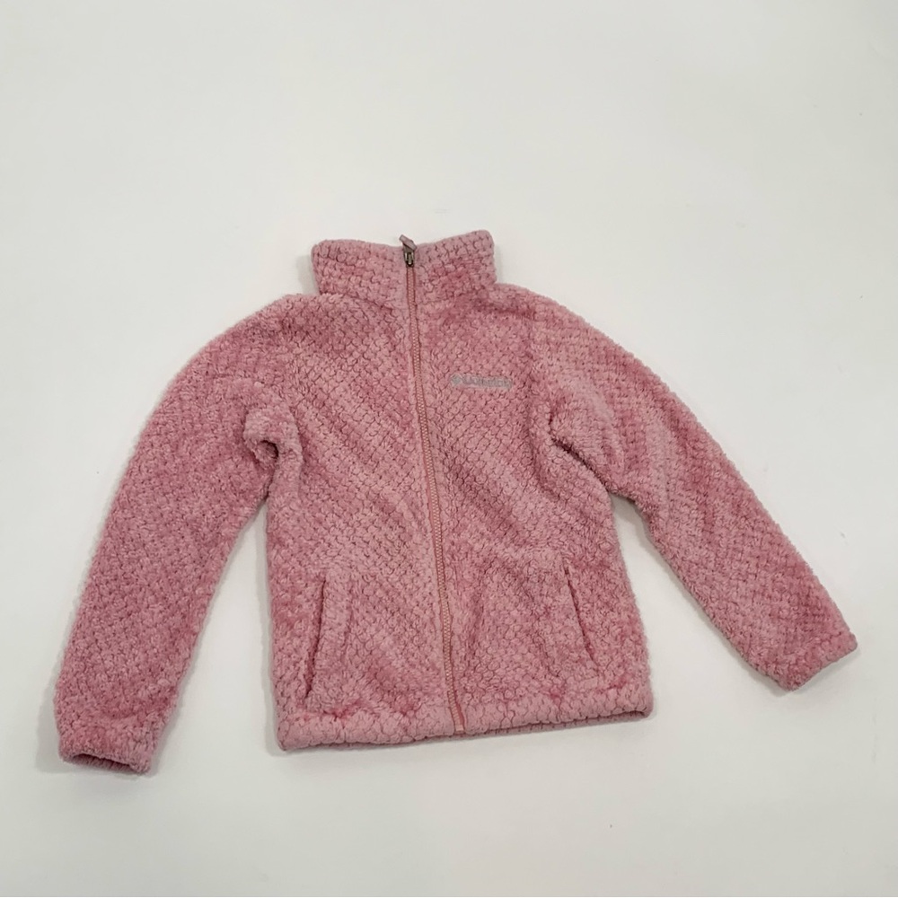 Columbia Fleece Sherpa Jacket Girls S 7-8 Pink Full Zip Teddy
